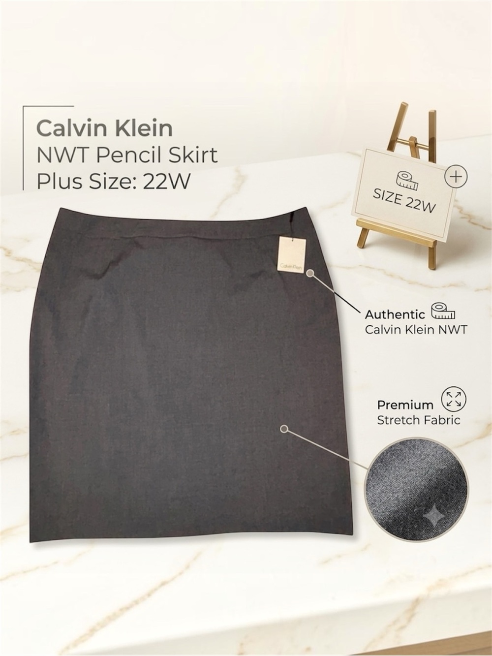 NWT Calvin Klein Gray Pencil Skirt Plus Size 22W Career Office Chic